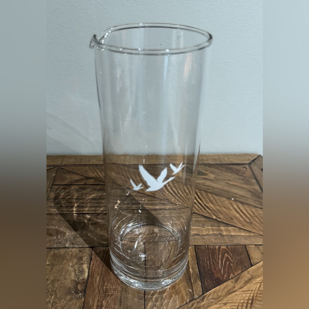 Vintage Grey Goose Glass Stirring Pitcher Carafe White Geese Logo 11" Tall